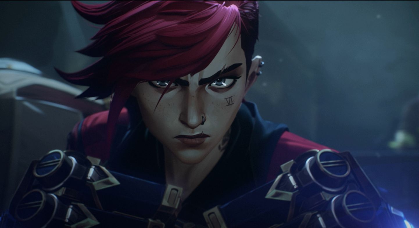 Vi Arcane Character with Gauntlets On and Serious Look on Her Face