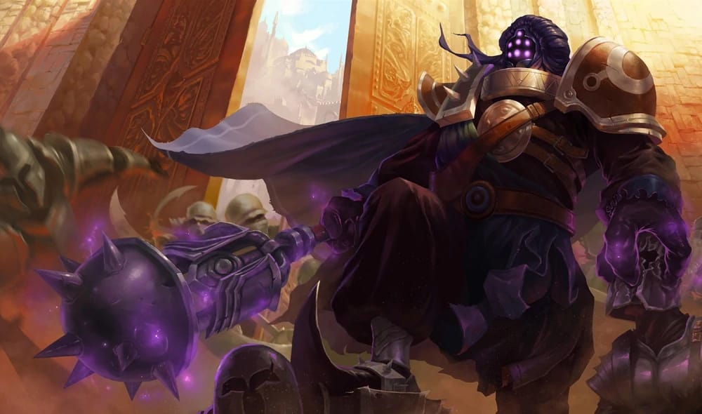 Jax holding a purple mace