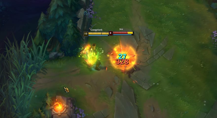 GP Q being used in lane to deal large ranged damage to enemy champion in League of Legends game